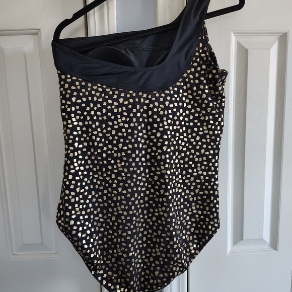 Swimsuits For All Black One Shoulder Gold Speckled One Piece Bathing Suit 16 - Picture 4 of 11
